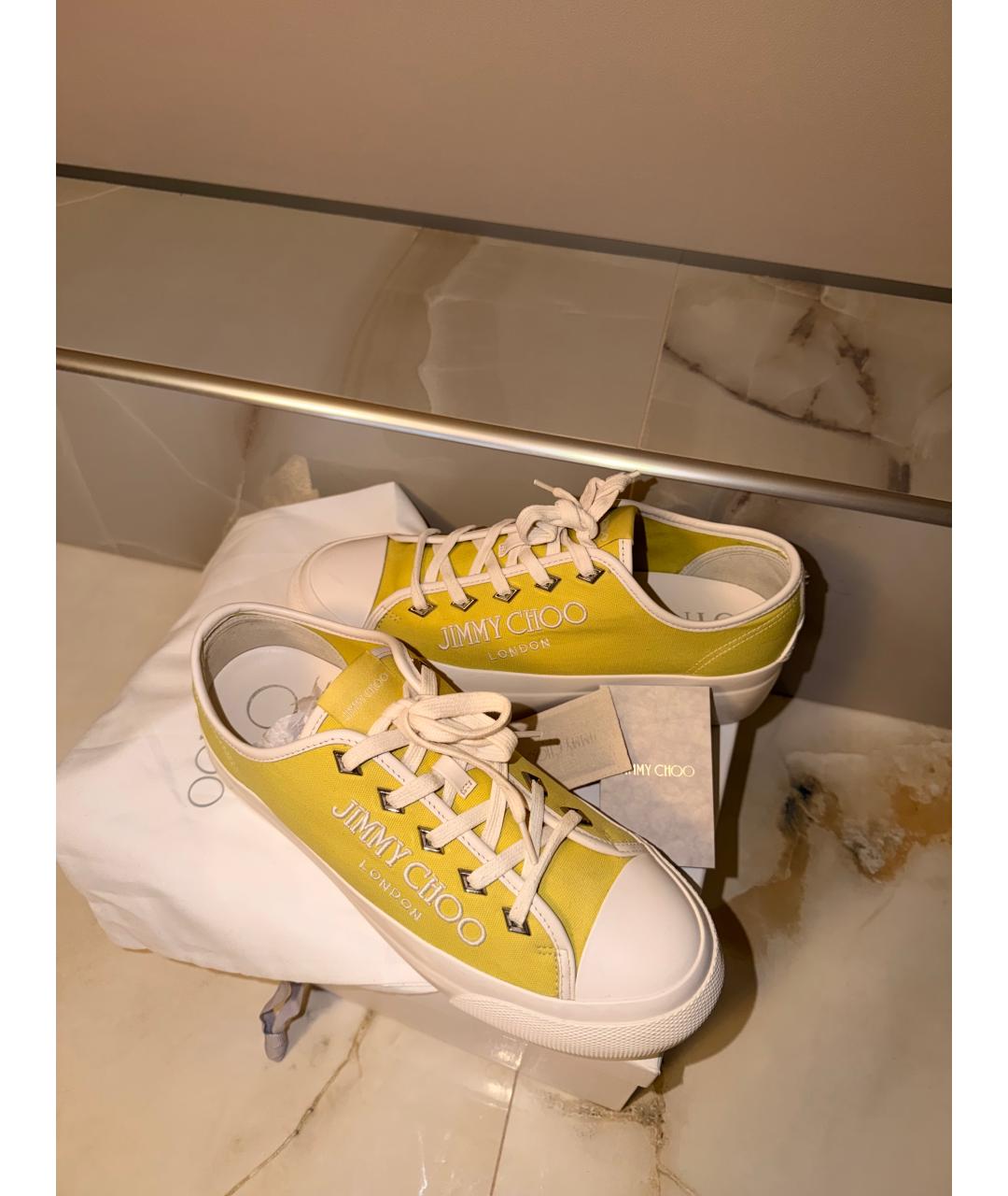 JIMMY CHOO Салатовые кожаные кеды, фото 9