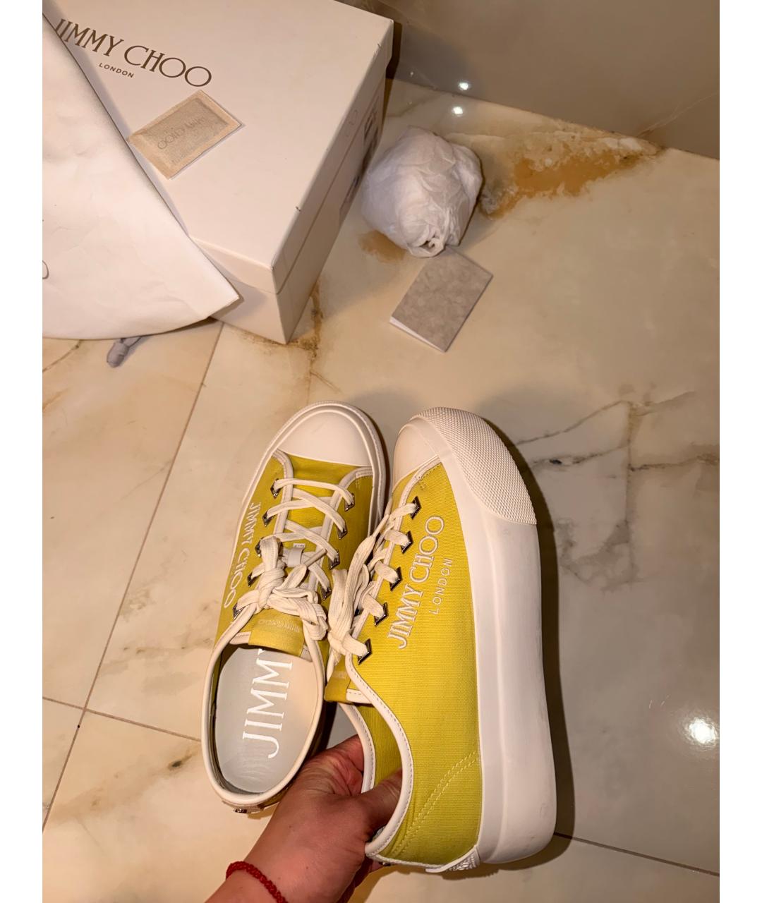 JIMMY CHOO Салатовые кожаные кеды, фото 3