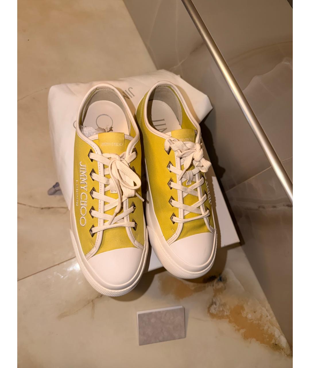 JIMMY CHOO Салатовые кожаные кеды, фото 2