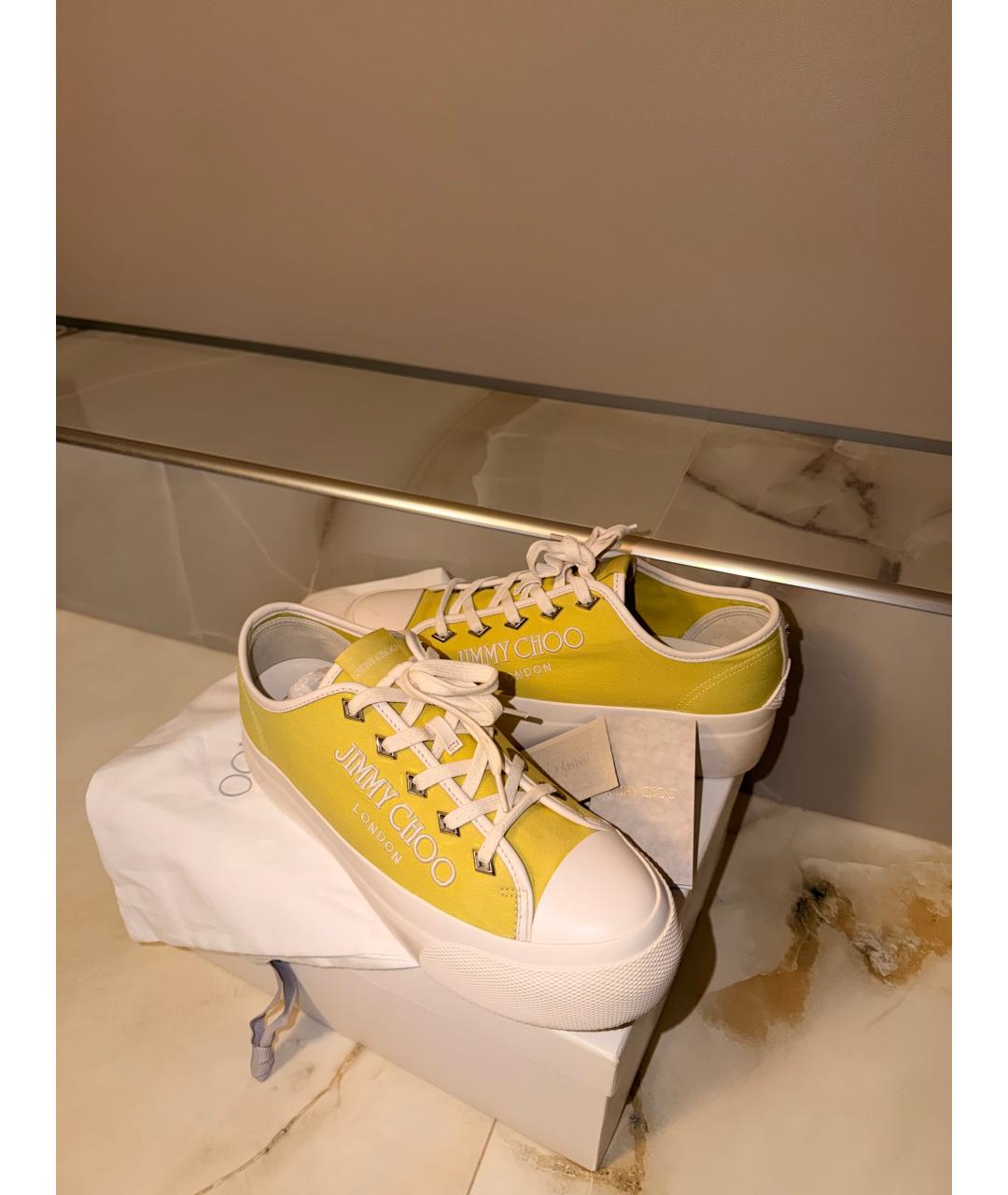 JIMMY CHOO Салатовые кожаные кеды, фото 7