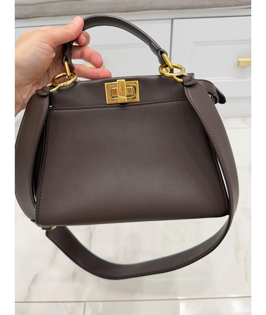 FENDI Коричневая кожаная сумка через плечо, фото 3