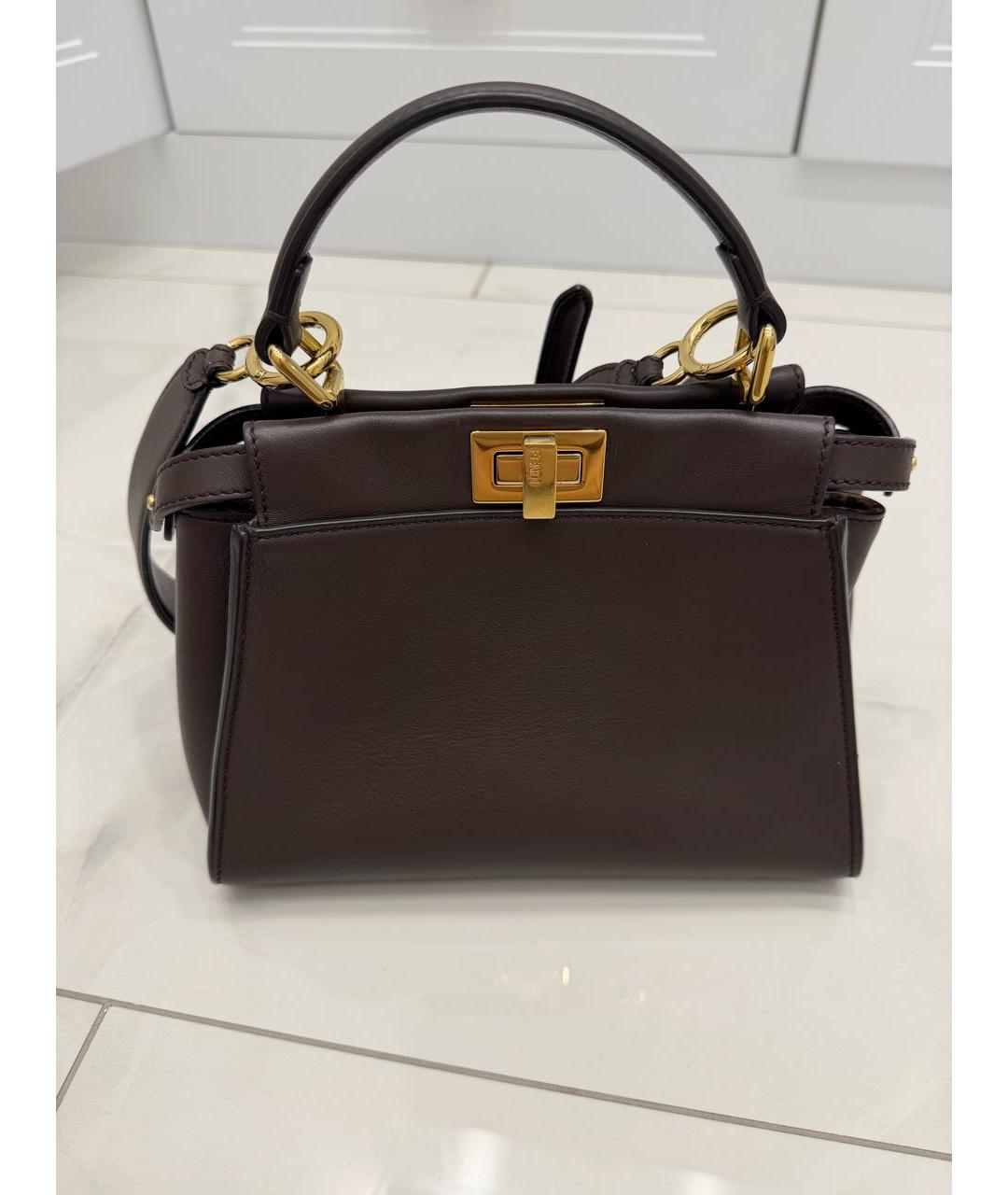 FENDI Коричневая кожаная сумка через плечо, фото 4