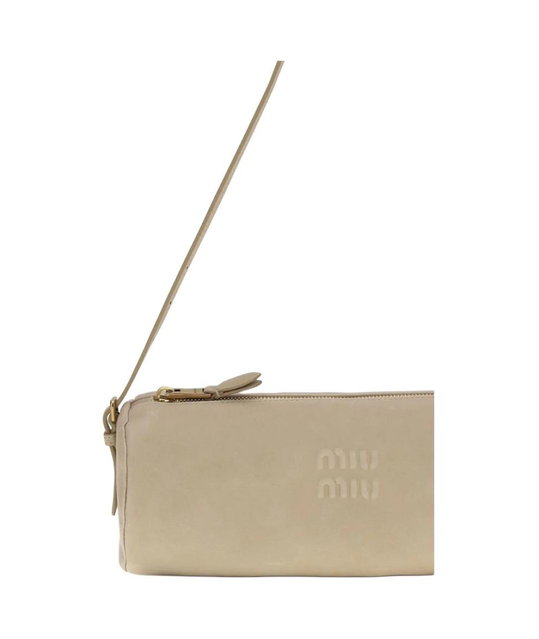 MIU MIU Бежевая кожаная сумка через плечо, фото 4