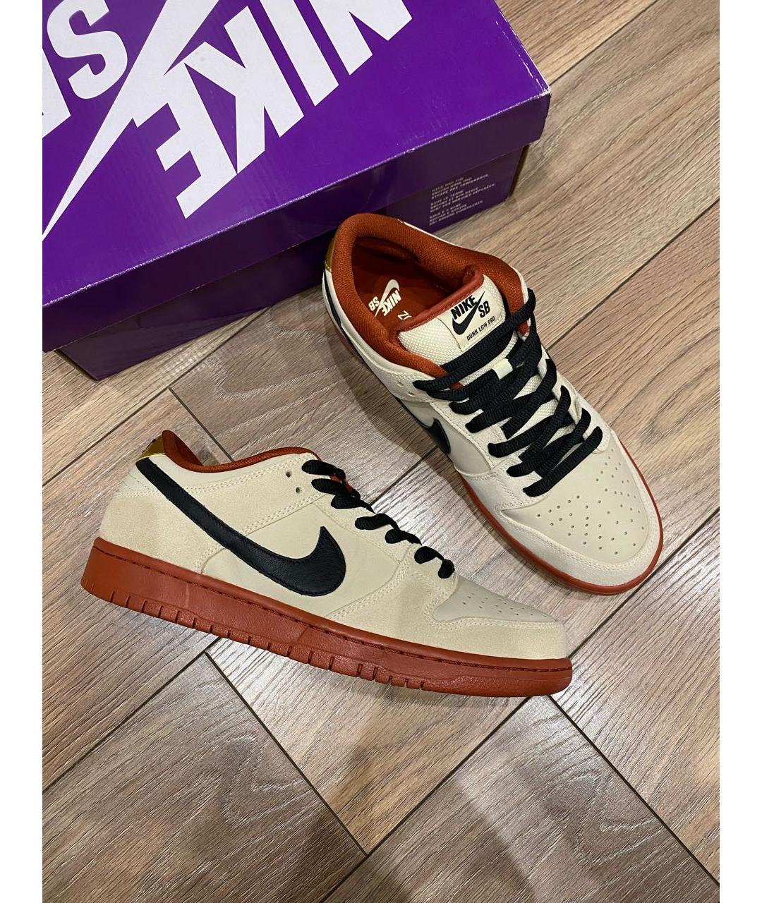 NIKE Бежевые кожаные низкие кроссовки / кеды, фото 5