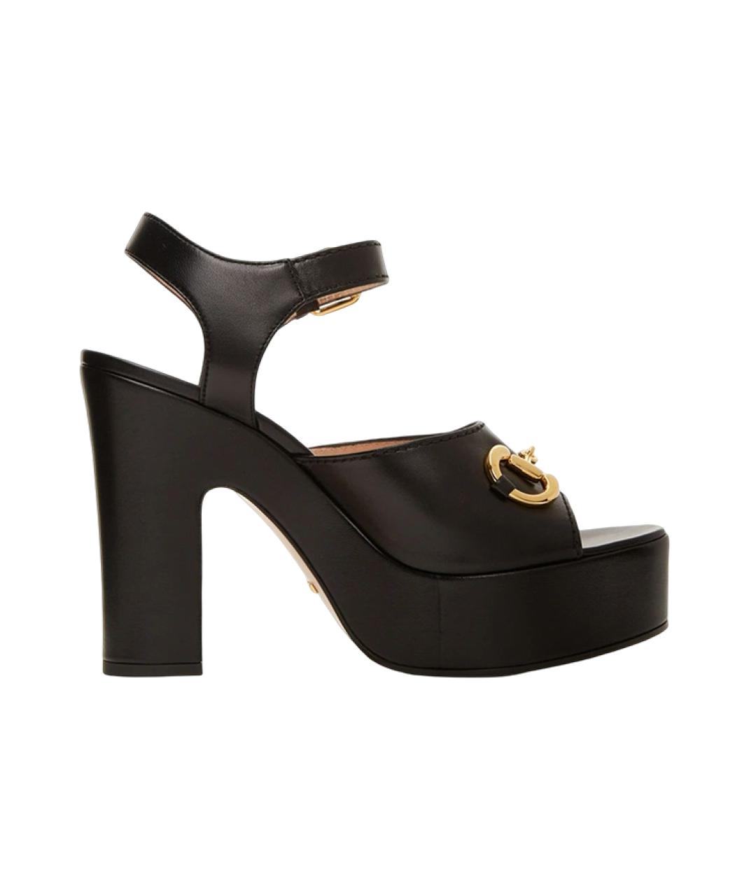 GUCCI Черные кожаные босоножки, фото 1