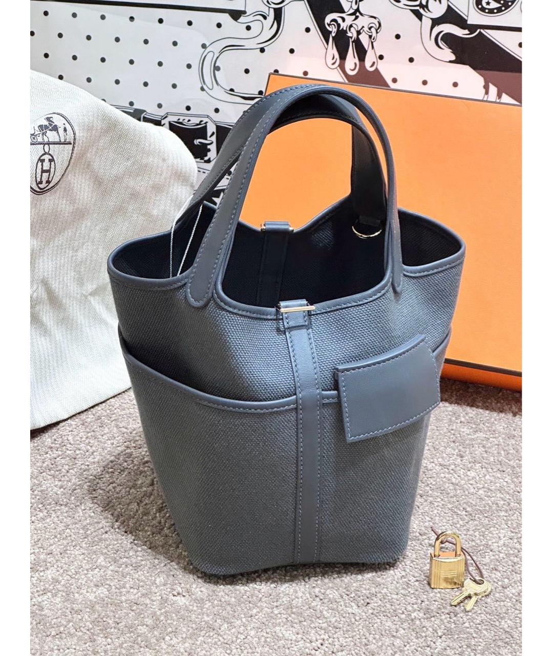 HERMES Антрацитовая тканевая сумка с короткими ручками, фото 3