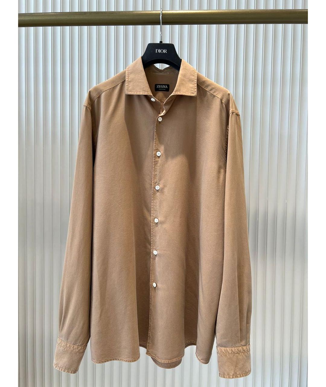 ZEGNA Бежевая шелковая кэжуал рубашка, фото 9