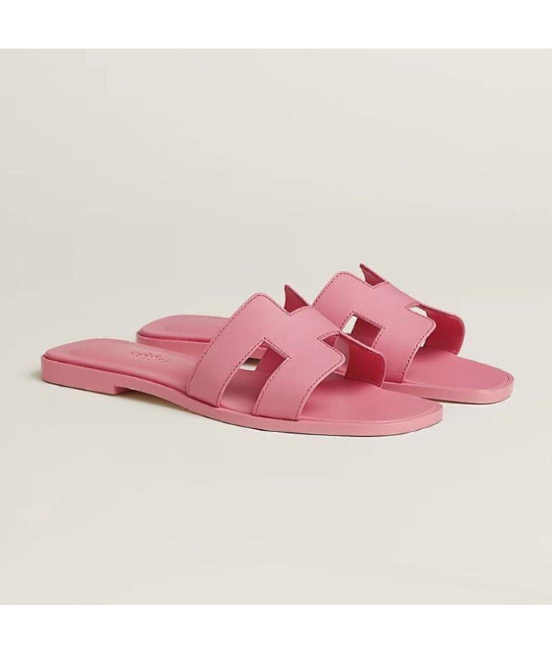 HERMES Розовые кожаные шлепанцы, фото 6