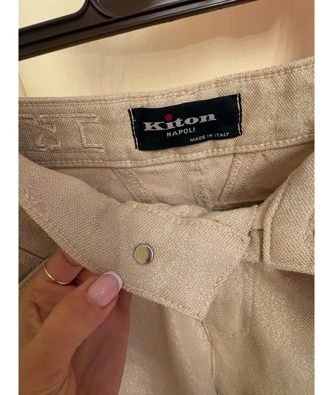 KITON Золотые хлопковые прямые джинсы, фото 3