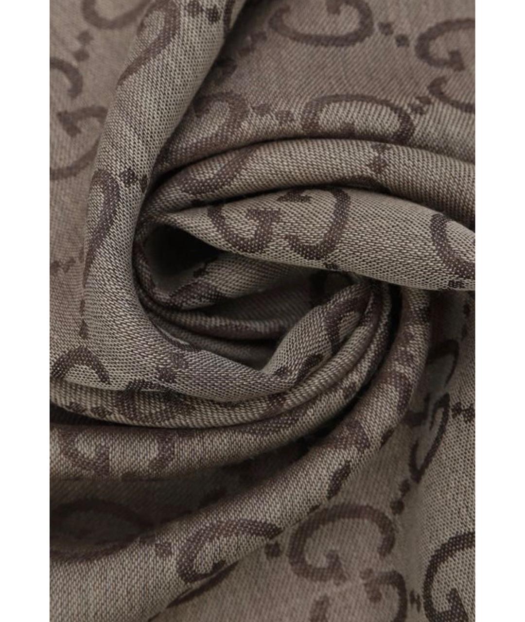 GUCCI Коричневый шерстяной шарф, фото 2