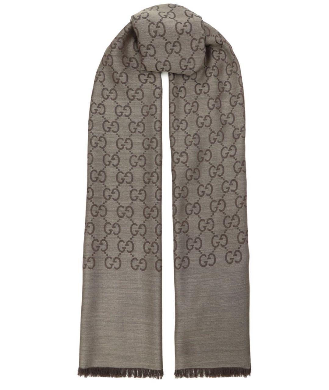 GUCCI Коричневый шерстяной шарф, фото 1
