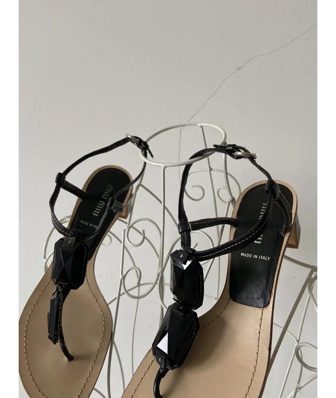 MIU MIU Черные кожаные сандалии, фото 4