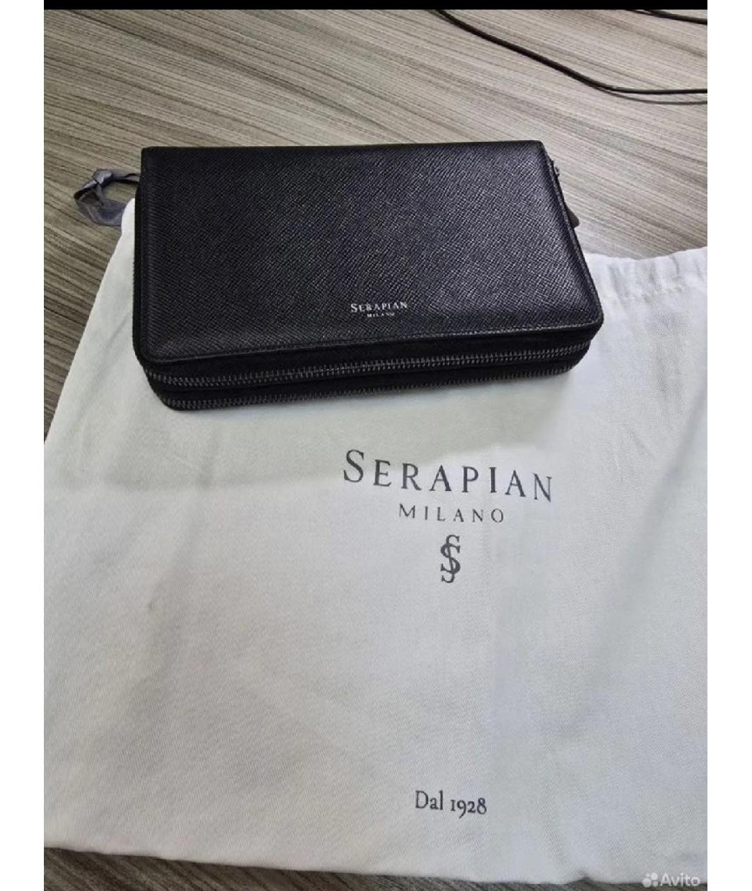 SERAPIAN Черная кожаная барсетка, фото 2