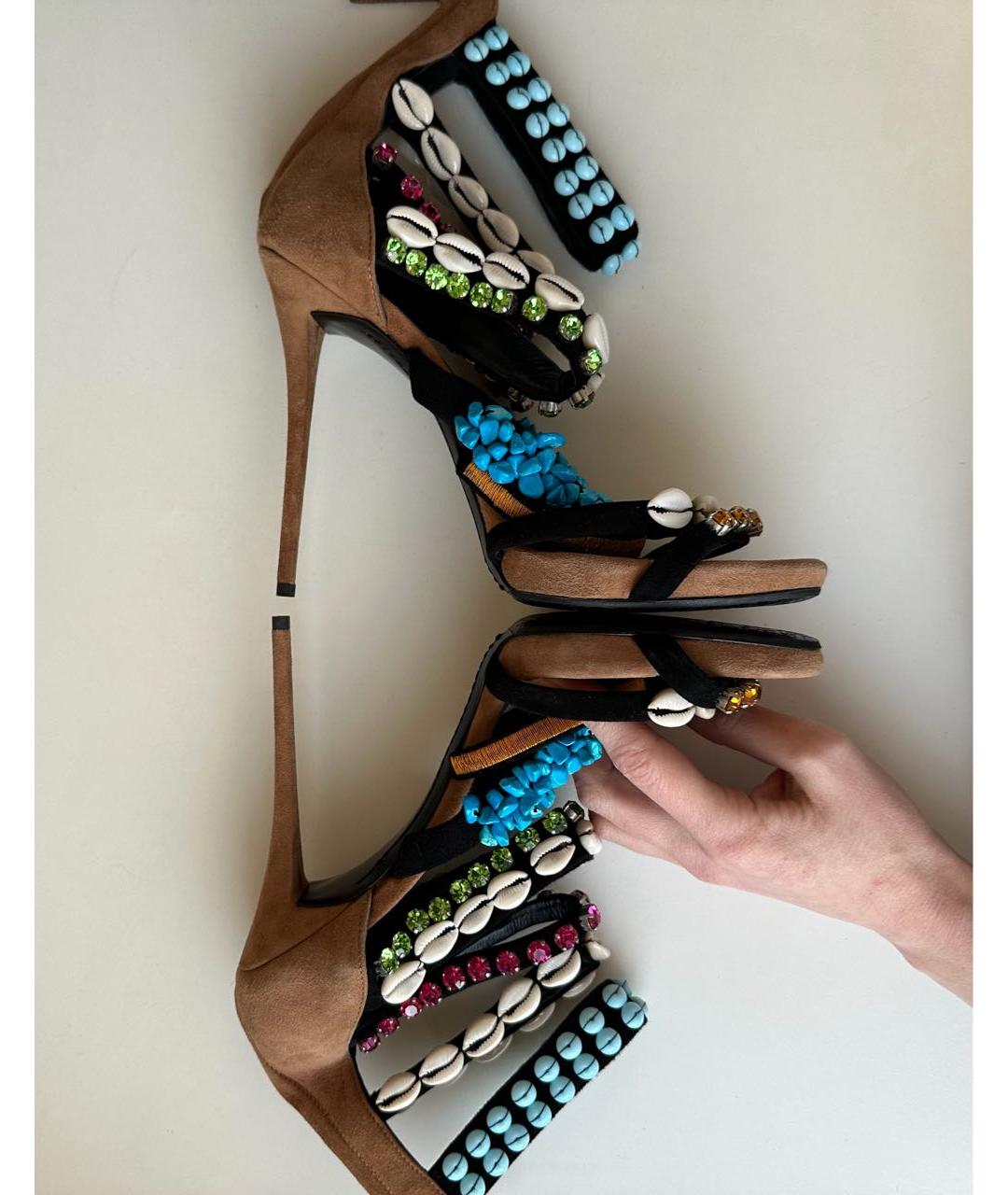 GIUSEPPE ZANOTTI DESIGN Коричневые замшевые босоножки, фото 3