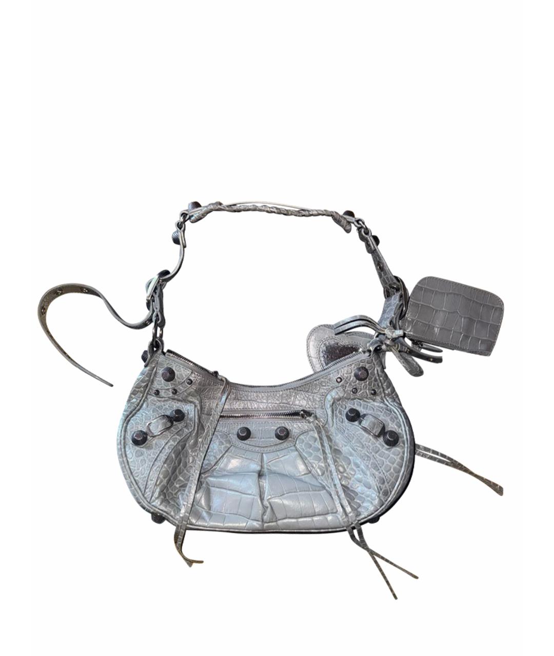 BALENCIAGA Серая сумка через плечо из лакированной кожи, фото 1