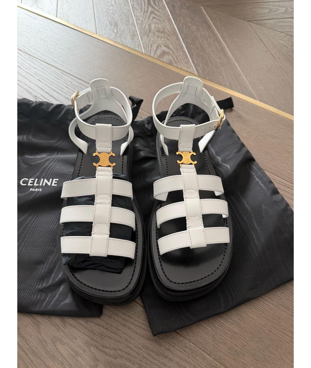 CELINE Белые кожаные сандалии, фото 3
