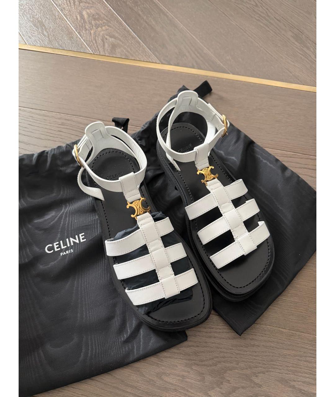 CELINE Белые кожаные сандалии, фото 5