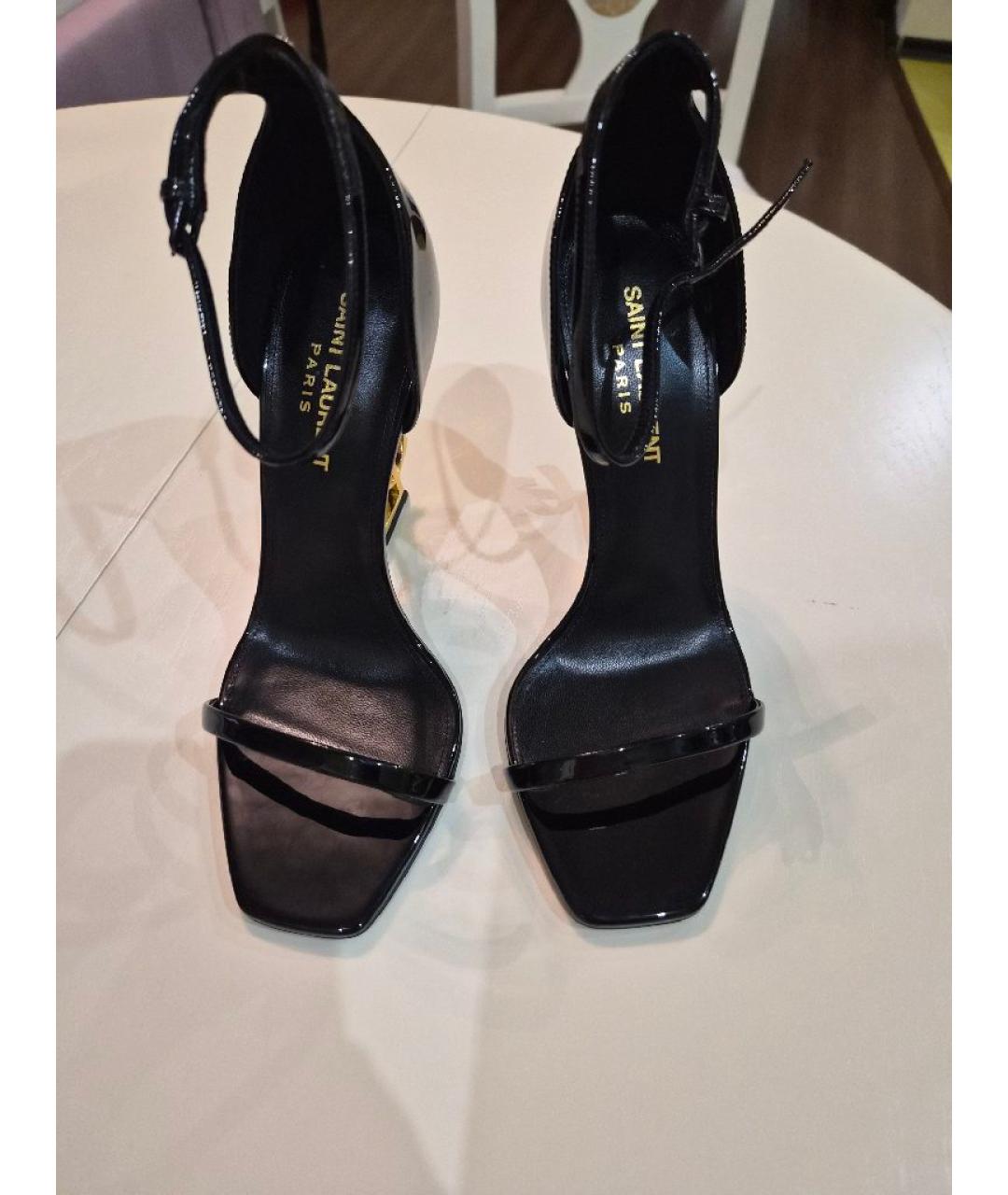 SAINT LAURENT Черные босоножки из лакированной кожи, фото 6
