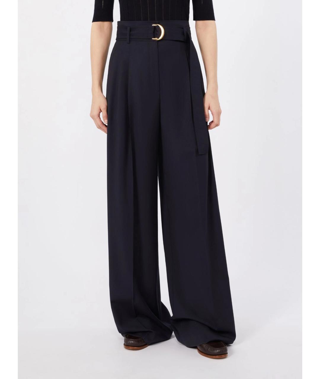 MAX MARA STUDIO Черные шерстяные брюки широкие, фото 4