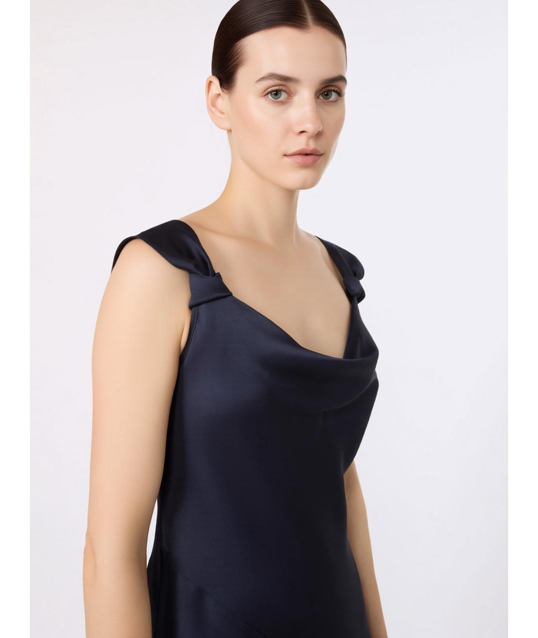 MAX MARA STUDIO Темно-синее ацетатное вечернее платье, фото 5
