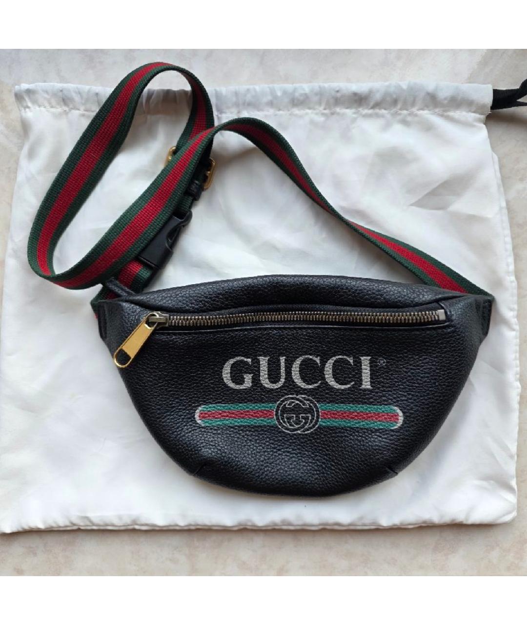 GUCCI Черная кожаная поясная сумка, фото 7