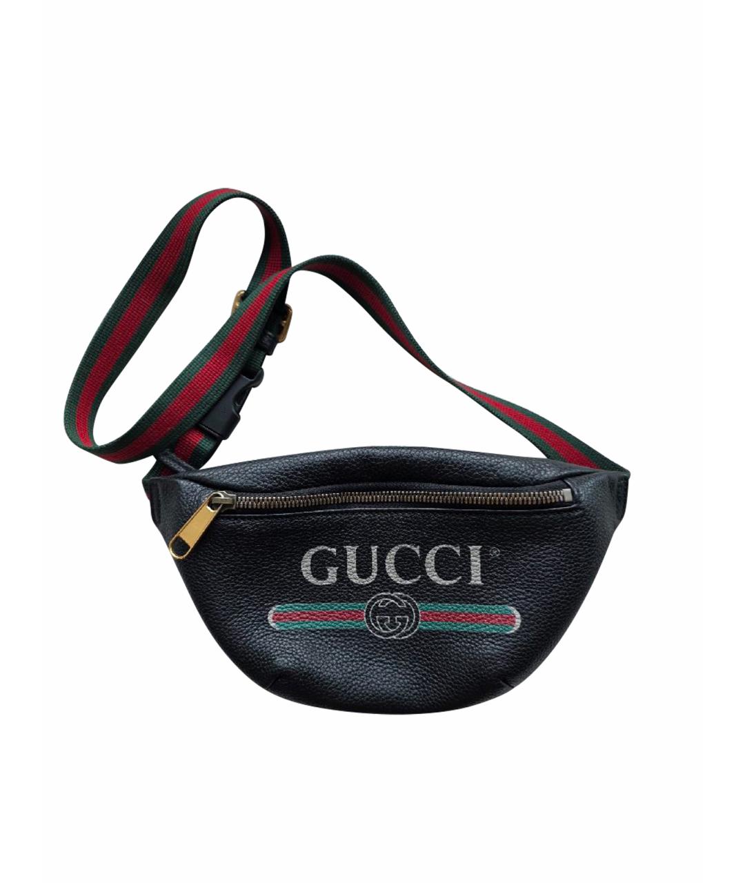 GUCCI Черная кожаная поясная сумка, фото 1