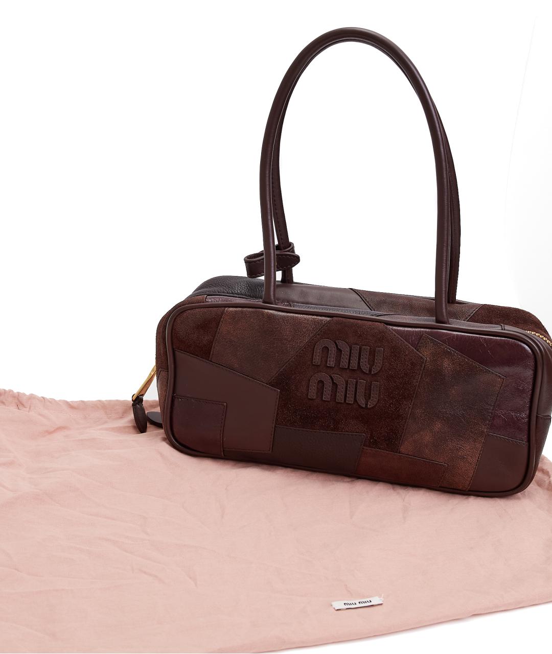 MIU MIU Коричневая кожаная сумка с короткими ручками, фото 4