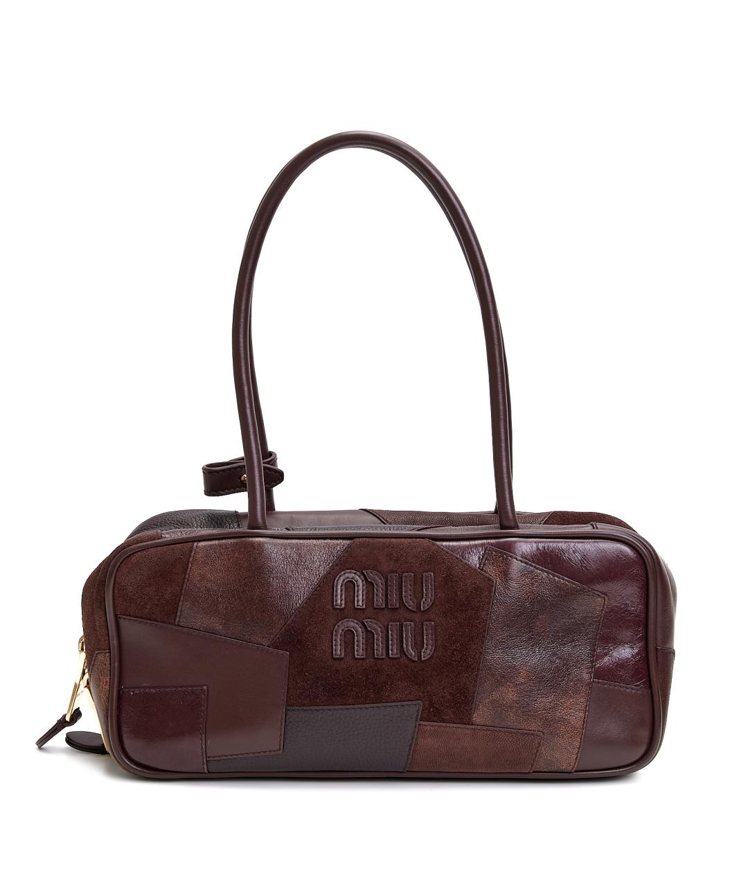MIU MIU Коричневая кожаная сумка с короткими ручками, фото 6