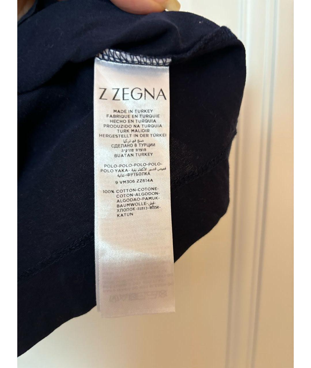 ZEGNA Темно-синее хлопковое поло с коротким рукавом, фото 8