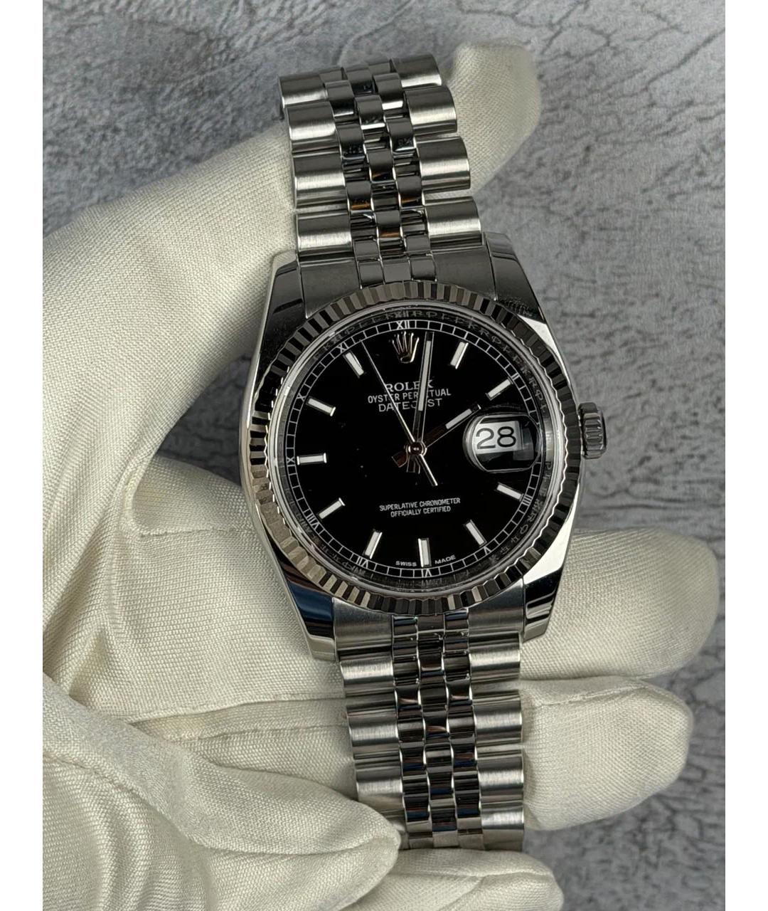 ROLEX Черные часы из белого золота, фото 2
