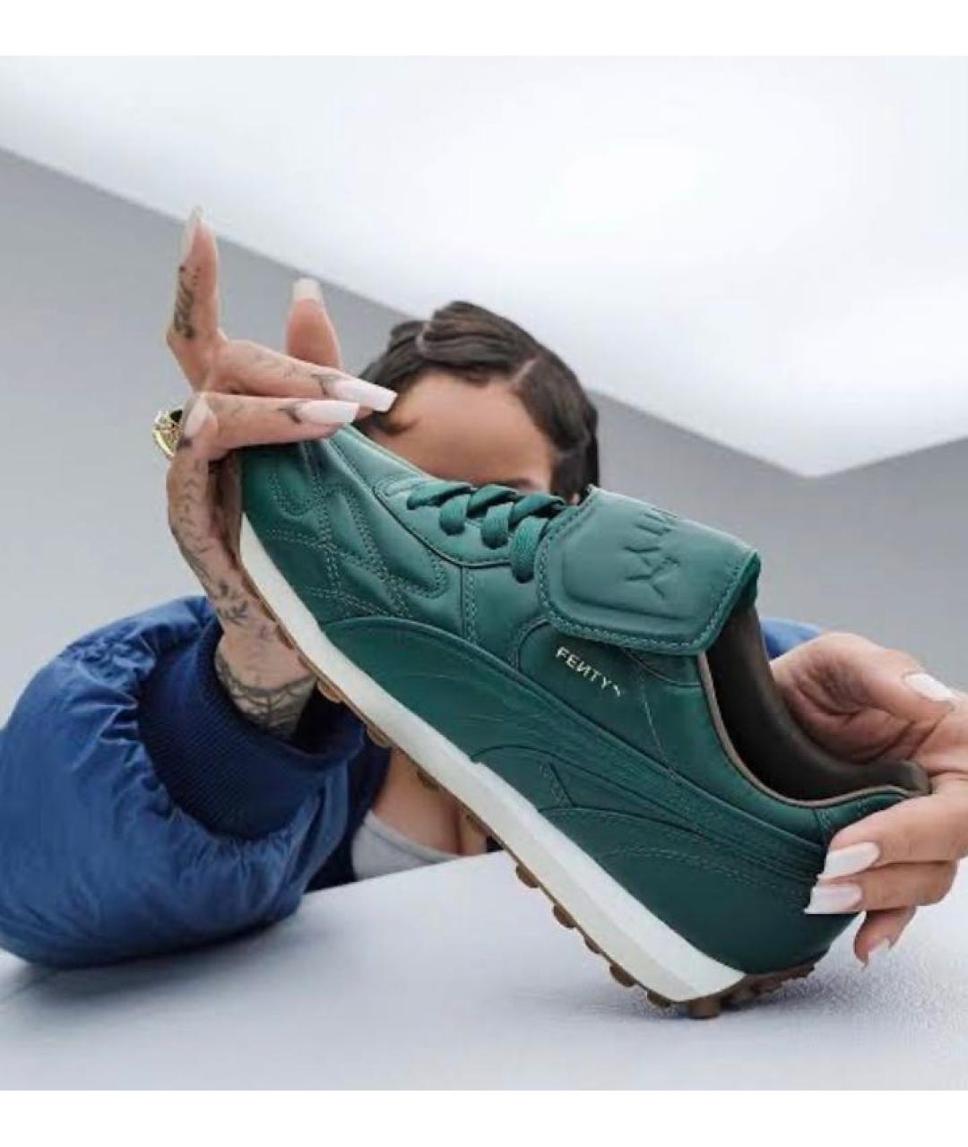 PUMA Зеленые кожаные низкие кроссовки / кеды, фото 3