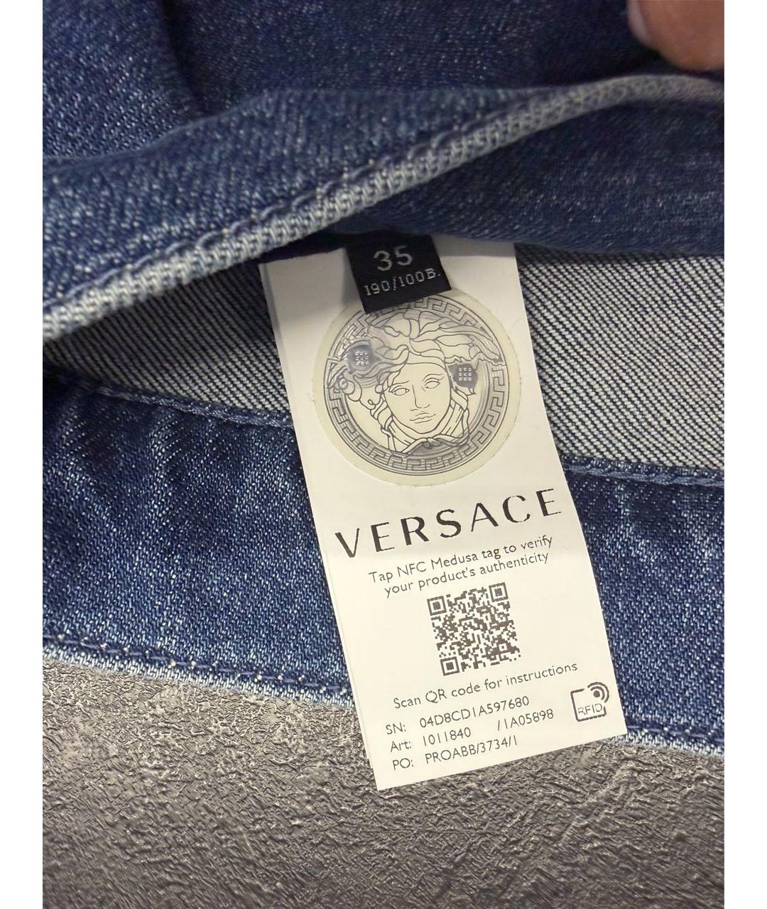 VERSACE Синие хлопко-эластановые джинсы, фото 5
