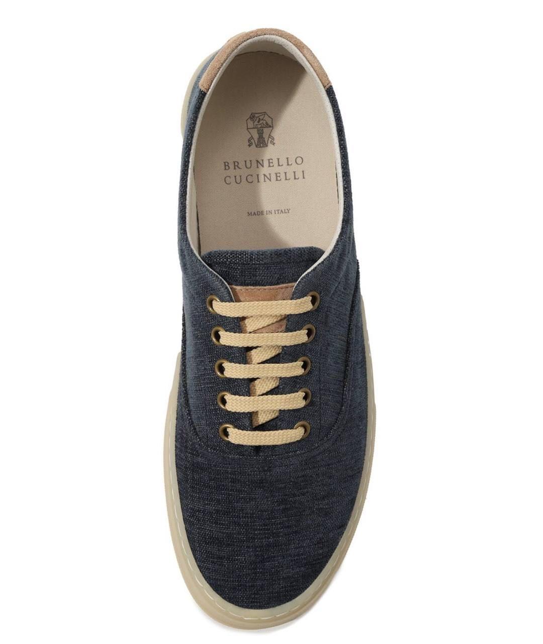 BRUNELLO CUCINELLI Темно-синие текстильные низкие кроссовки / кеды, фото 2
