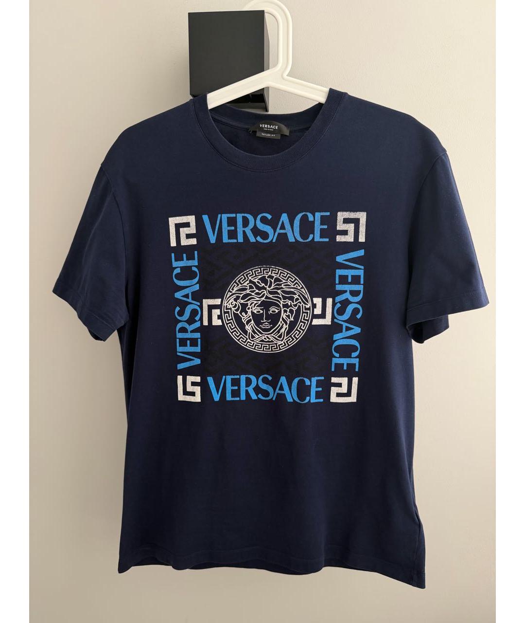 VERSACE Темно-синяя хлопковая футболка, фото 4
