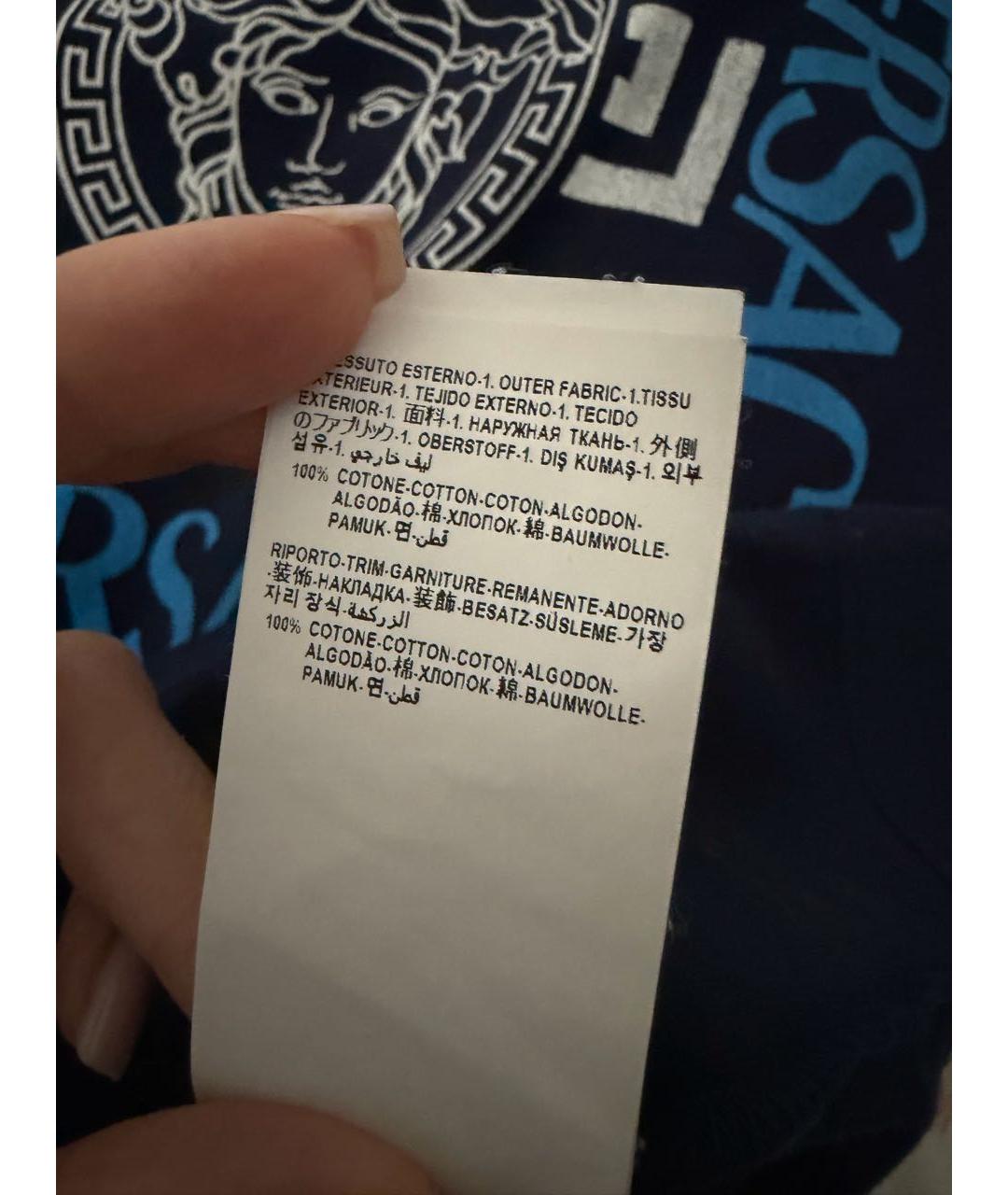 VERSACE Темно-синяя хлопковая футболка, фото 3
