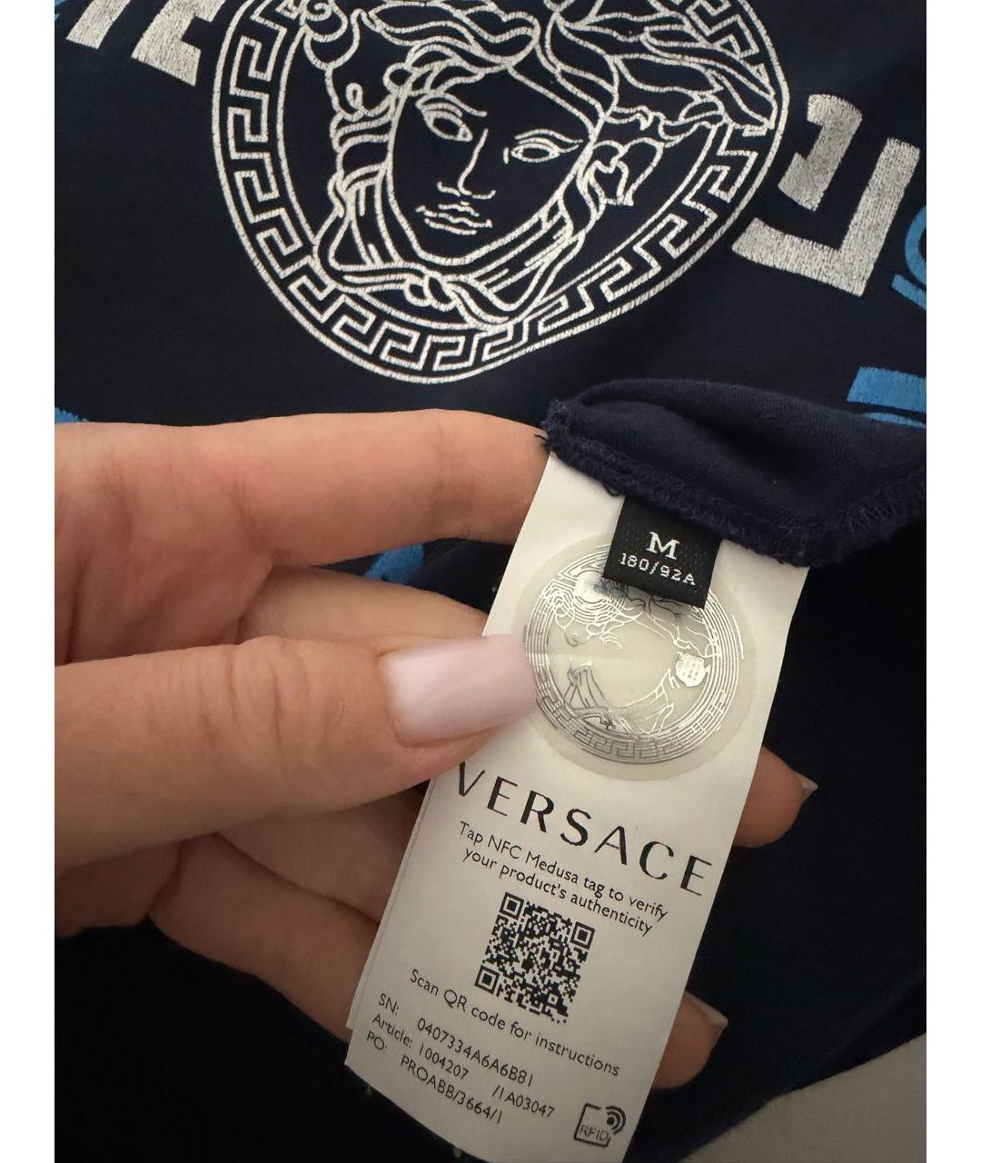 VERSACE Темно-синяя хлопковая футболка, фото 2