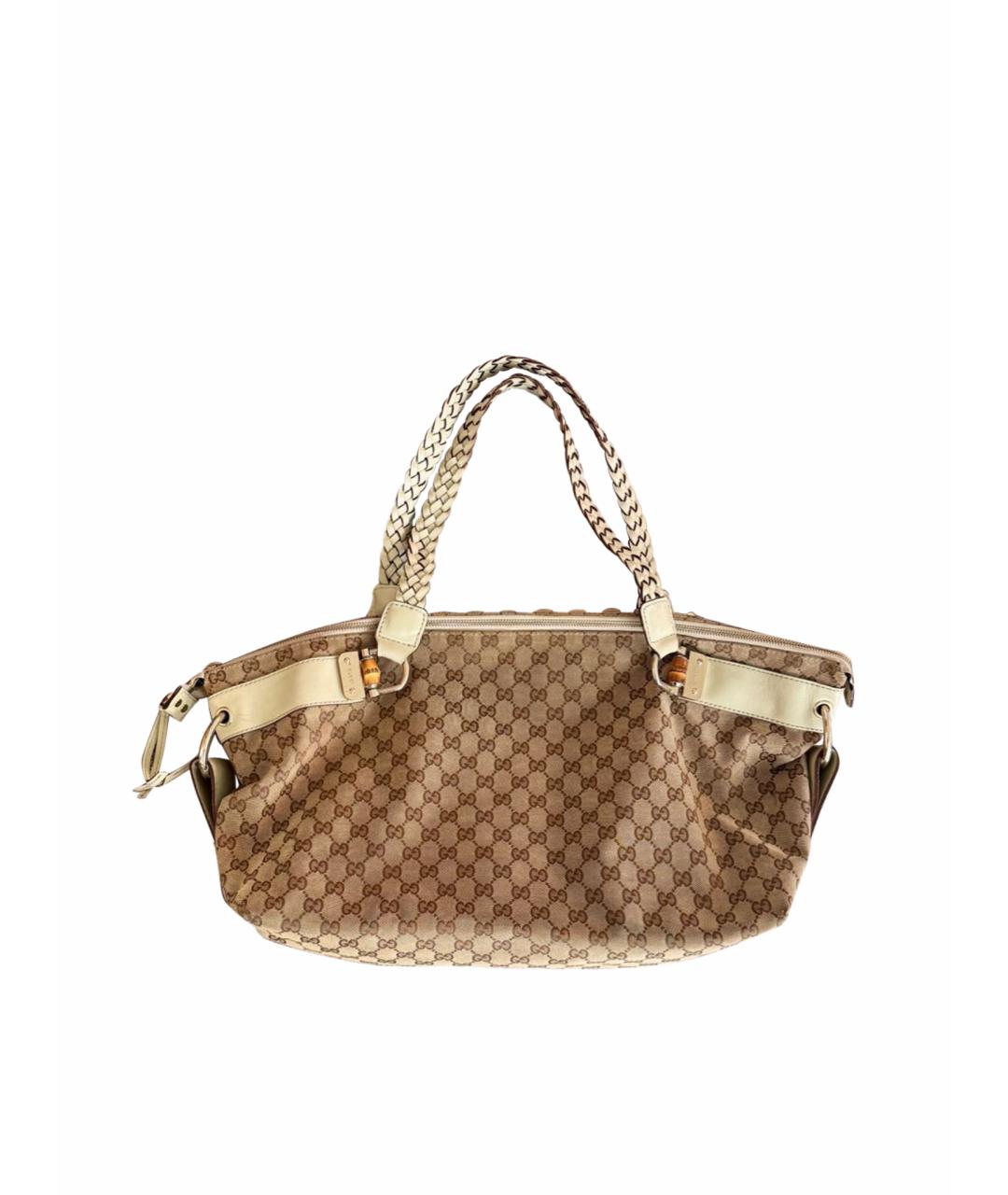 GUCCI Коричневая жаккардовая сумка тоут, фото 1