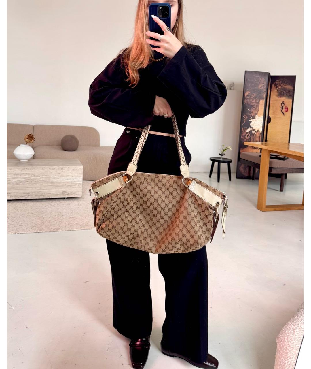 GUCCI Коричневая жаккардовая сумка тоут, фото 9