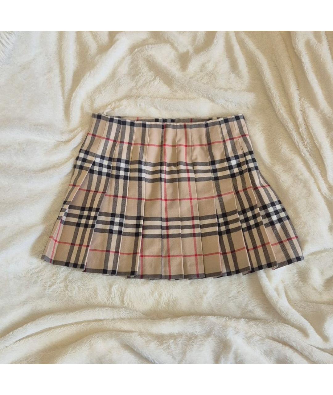 BURBERRY Бежевая шерстяная юбка мини, фото 2