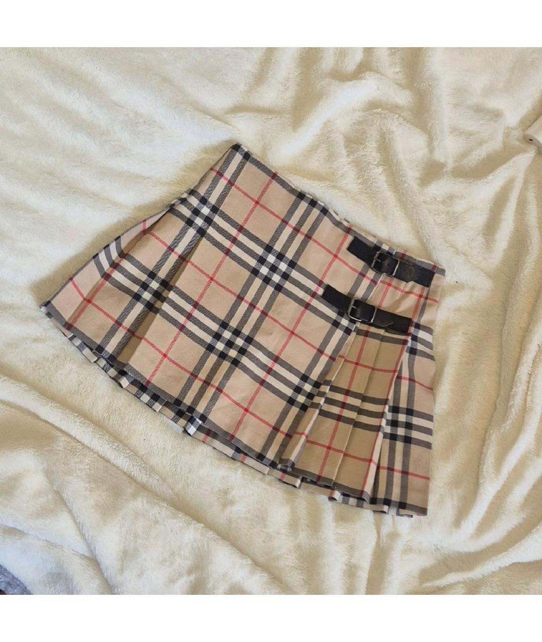 BURBERRY Бежевая шерстяная юбка мини, фото 5