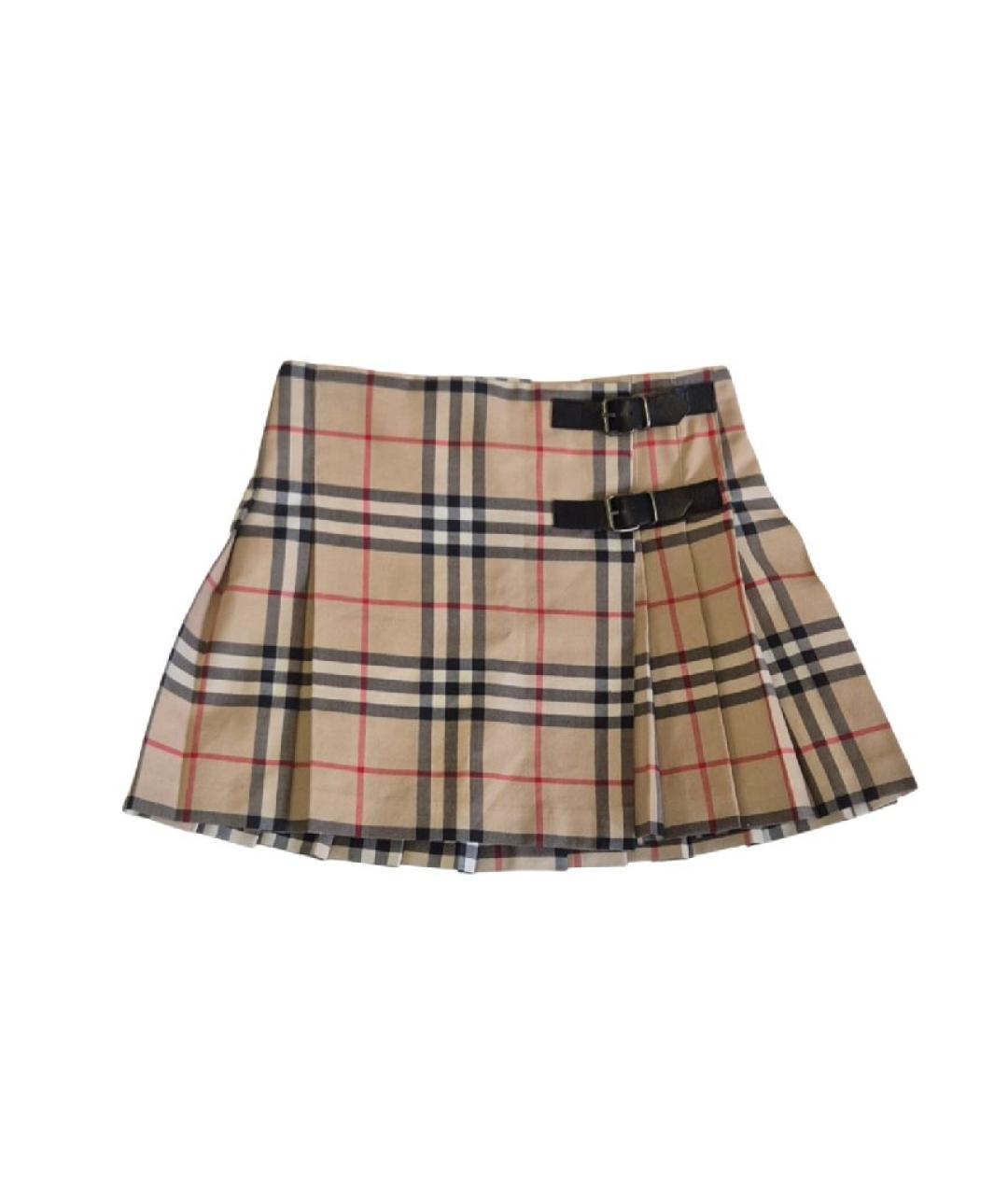 BURBERRY Бежевая шерстяная юбка мини, фото 1