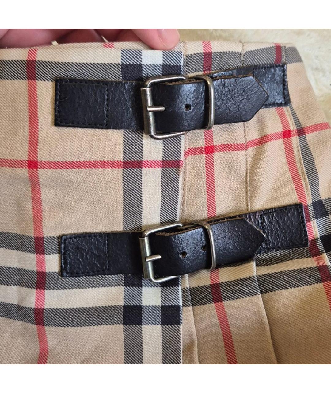BURBERRY Бежевая шерстяная юбка мини, фото 4