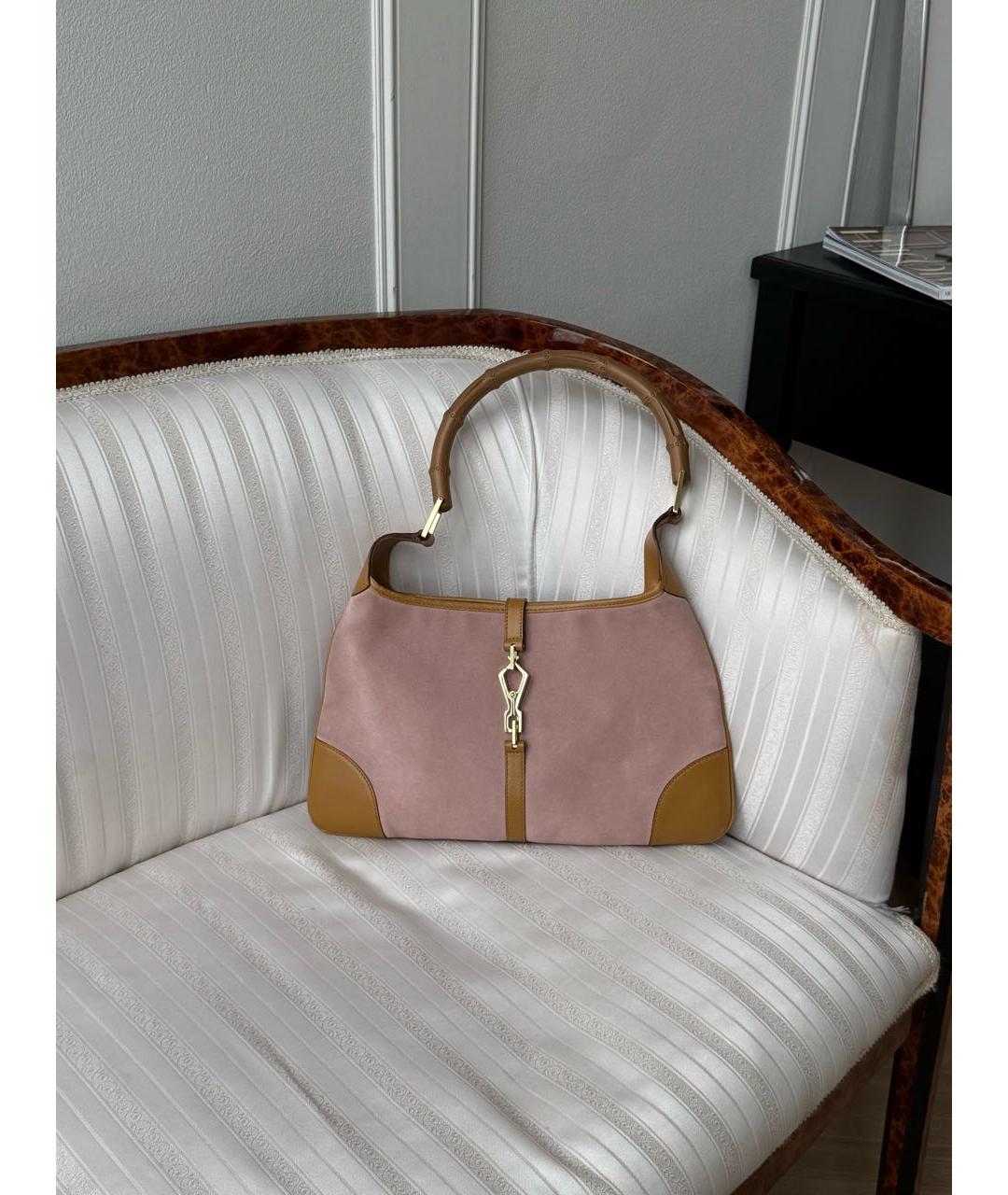 GUCCI Коралловая замшевая сумка с короткими ручками, фото 2