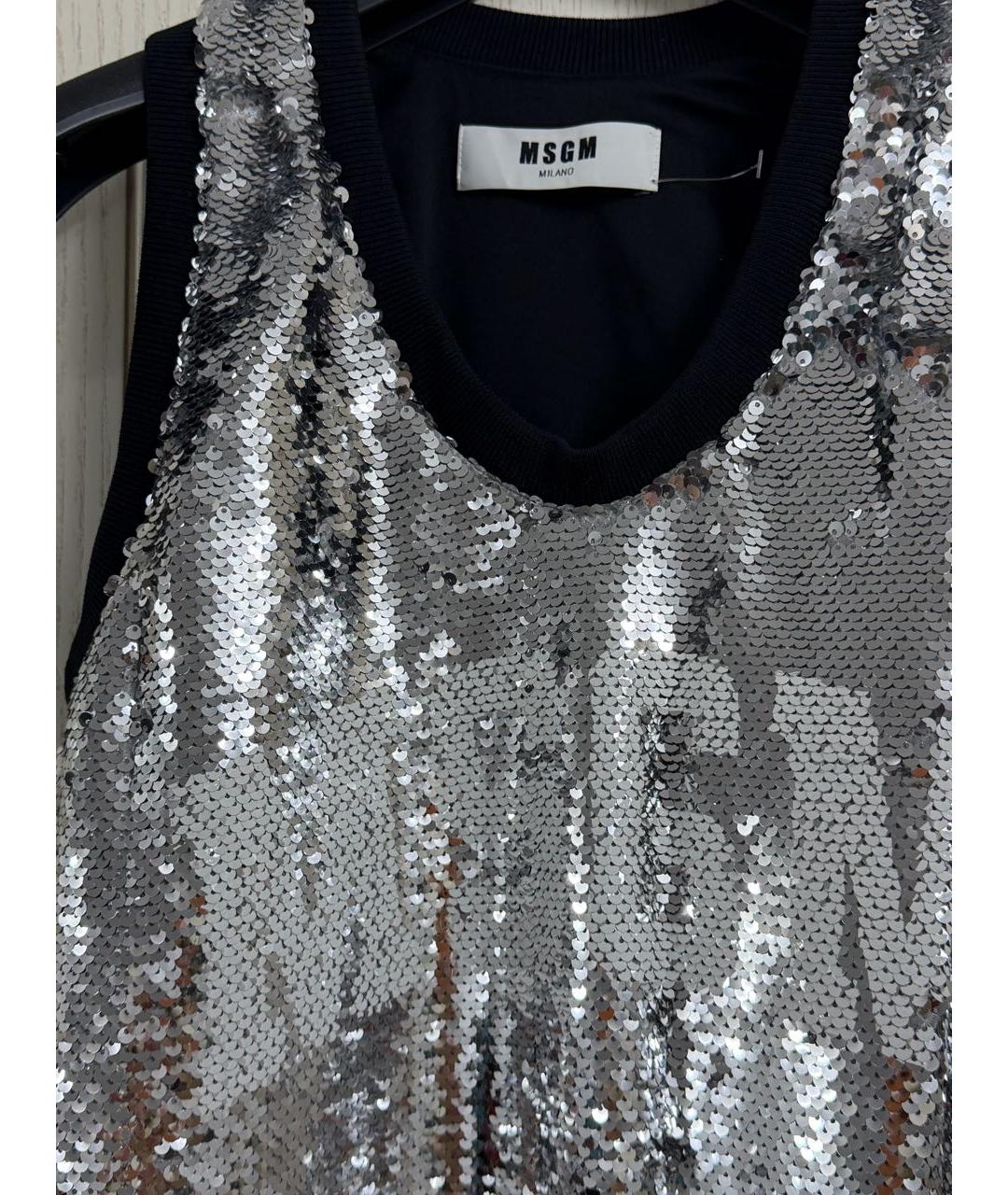 MSGM Серебряное полиэстеровое вечернее платье, фото 8