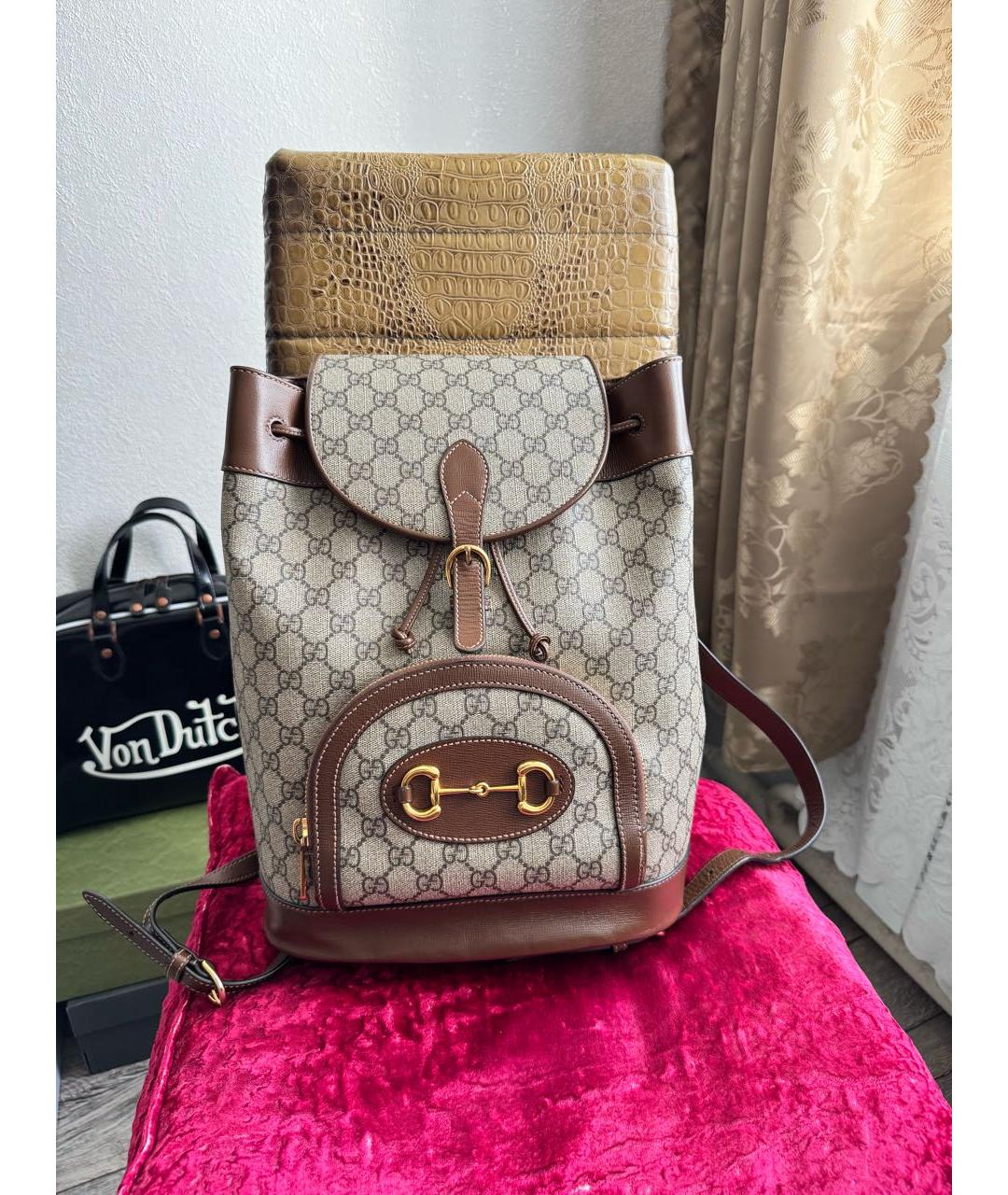 GUCCI Бежевый кожаный рюкзак, фото 8