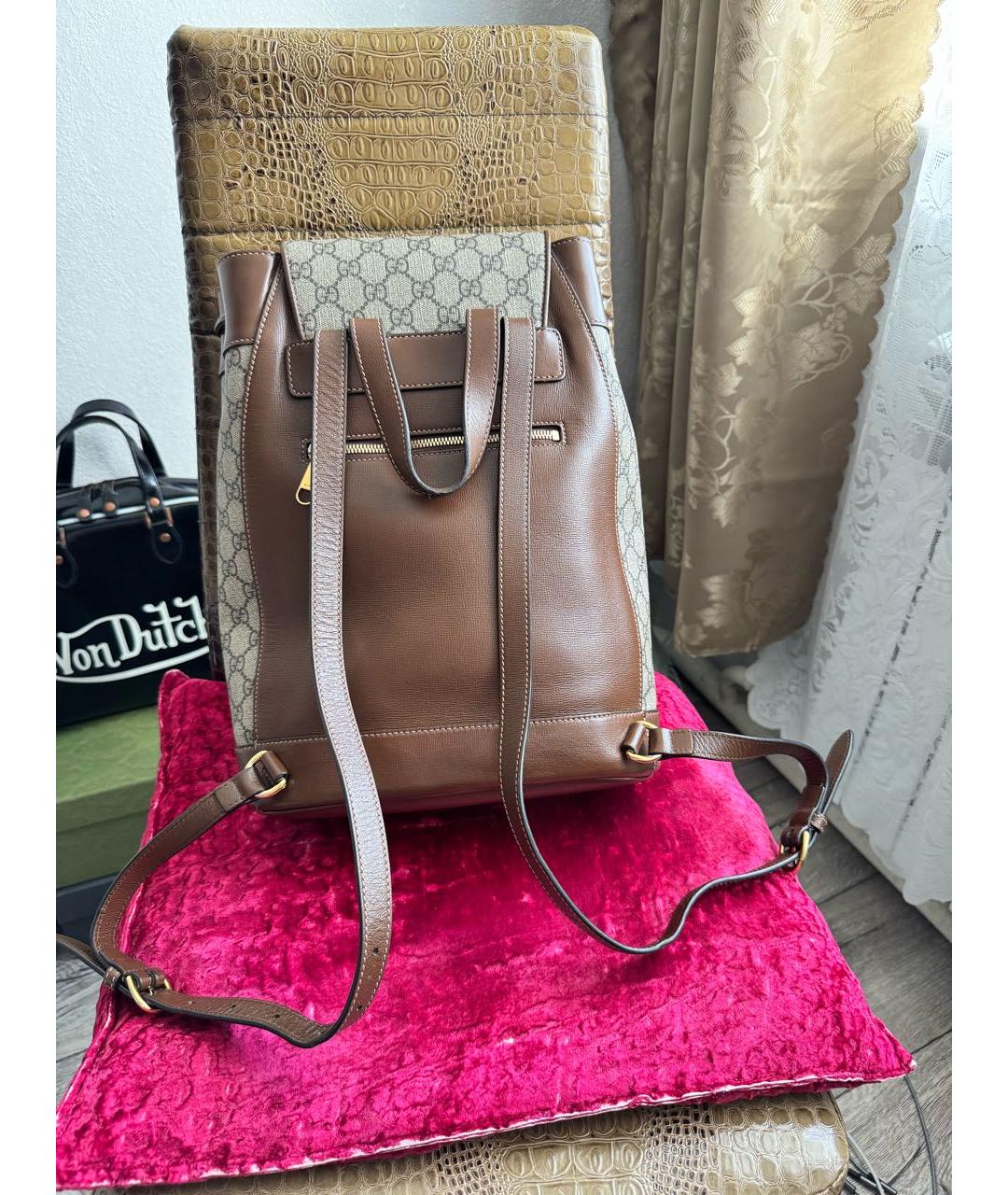 GUCCI Бежевый кожаный рюкзак, фото 3