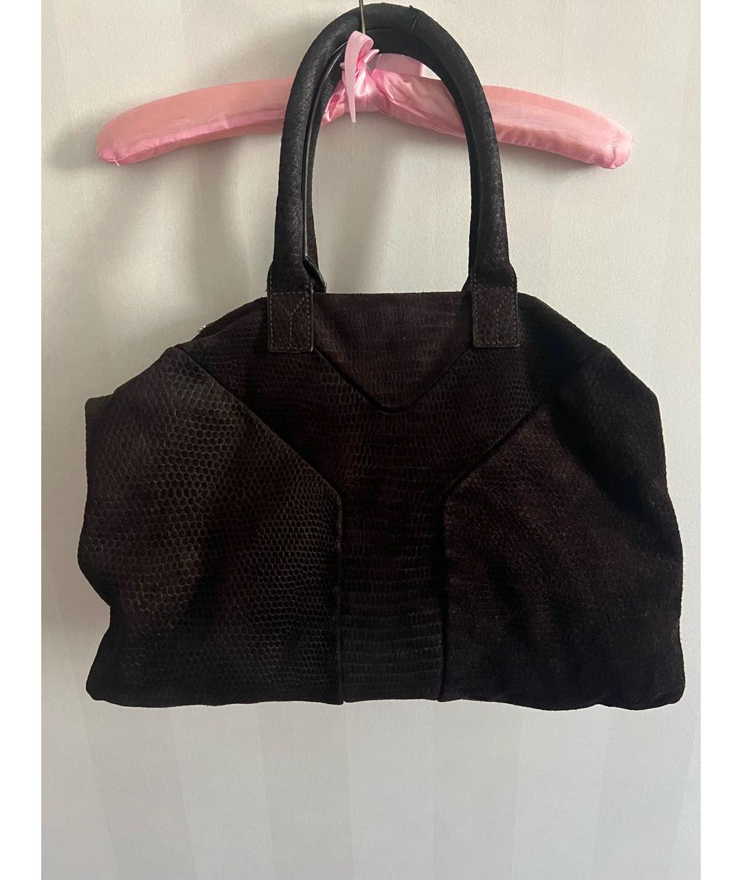 SAINT LAURENT Коричневая замшевая сумка с короткими ручками, фото 3