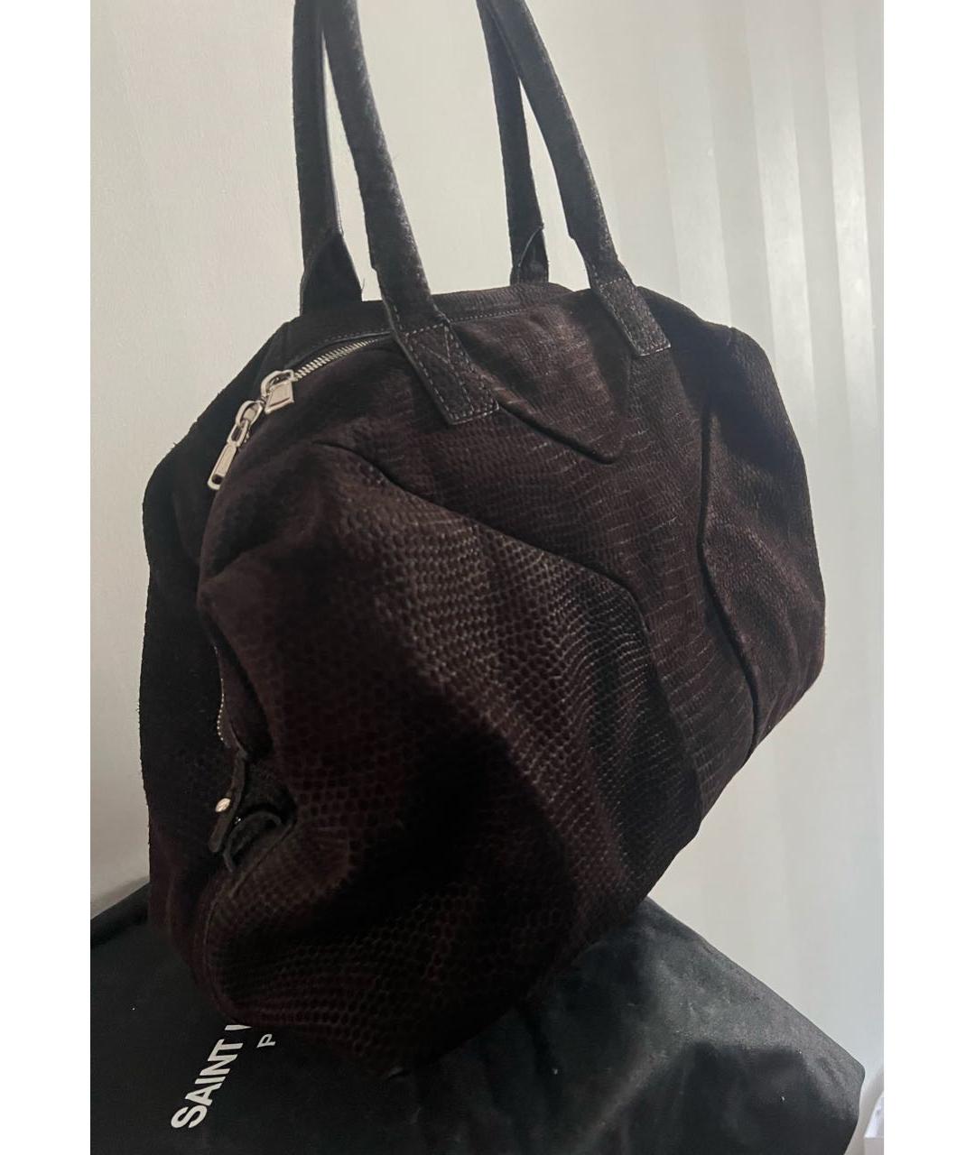 SAINT LAURENT Коричневая замшевая сумка с короткими ручками, фото 2