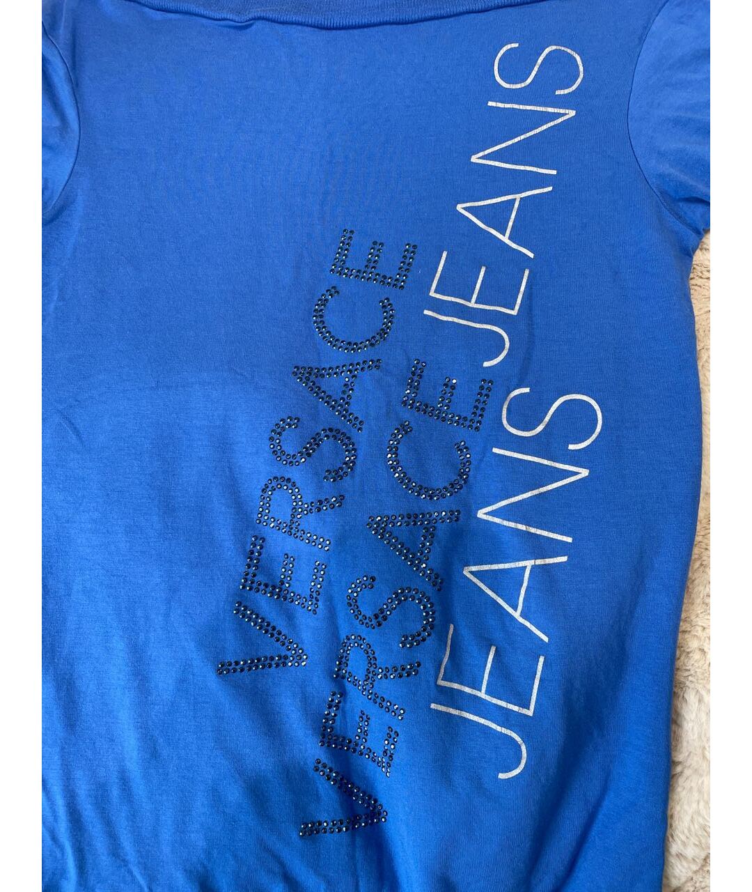 VERSACE JEANS COUTURE Синяя хлопко-эластановая футболка, фото 4