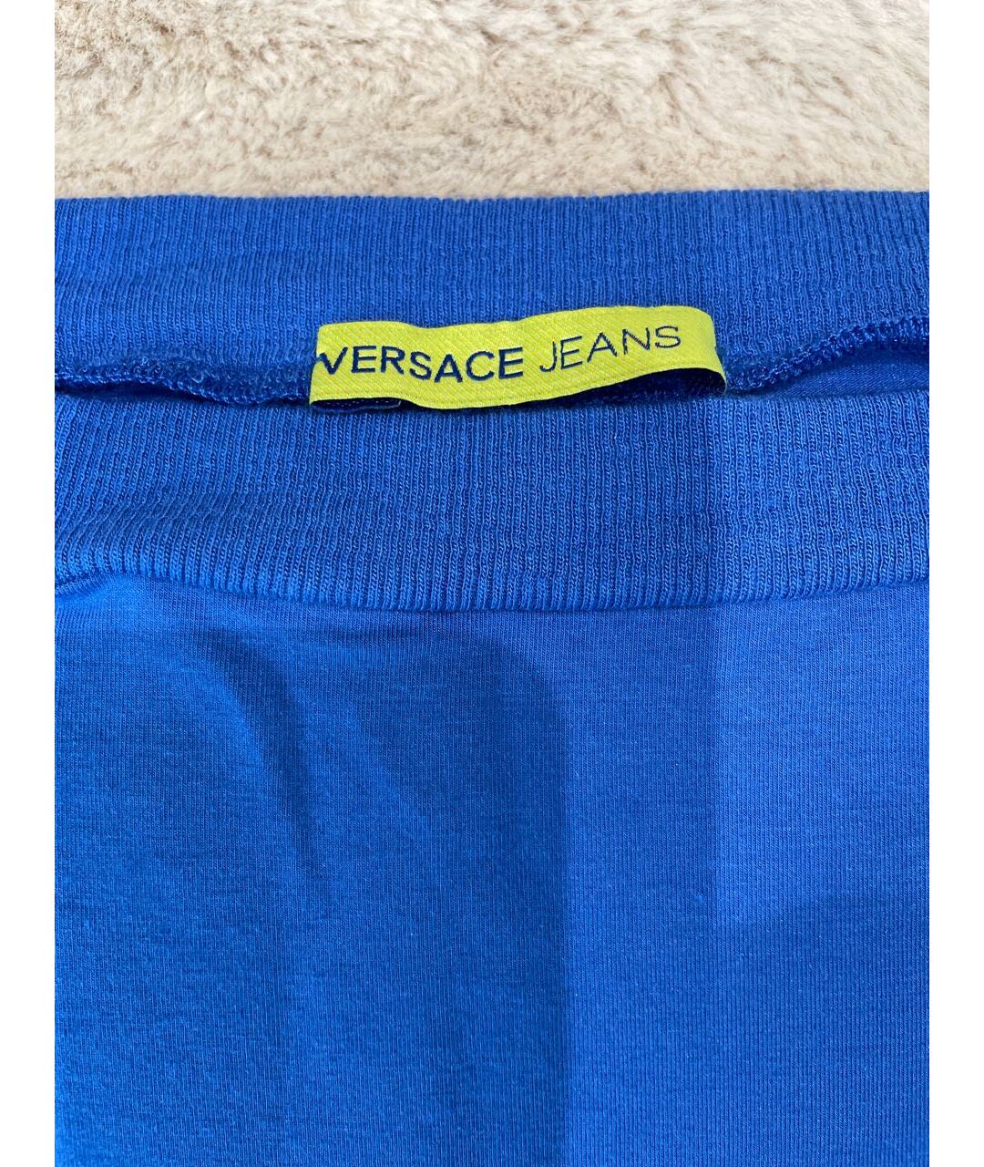 VERSACE JEANS COUTURE Синяя хлопко-эластановая футболка, фото 3